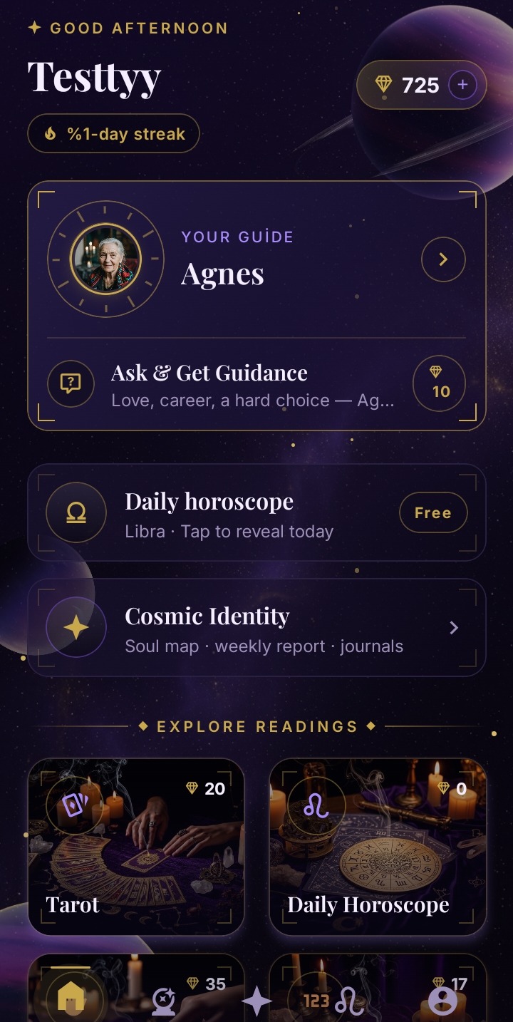 QISMET home screen with a chosen guide